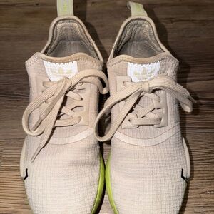adidas Beige Knit Sneakers with Neon Yellow-Green Soles